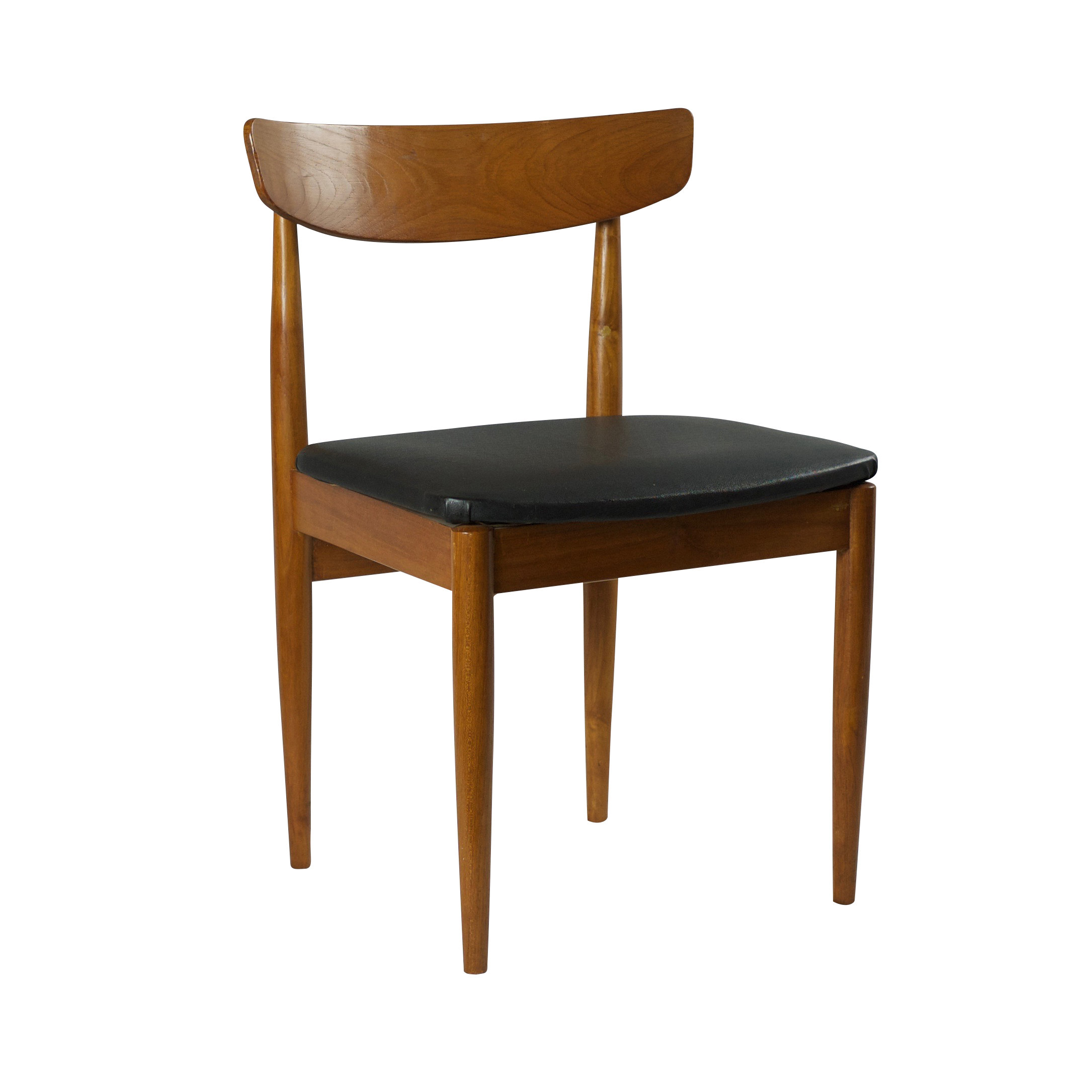 Vintage teak eetkamerstoel met gekromde rug en zwart skai ...